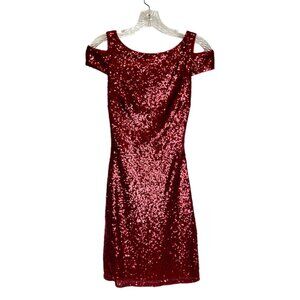 Christina Wu Celebrations 22789 Short Sleeve Sequin Formal Dress Claret size 0